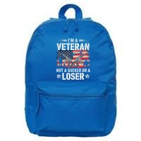 IM Veteran Not A Sucker Or A Loser Veteran Military 16 in Basic Backpack