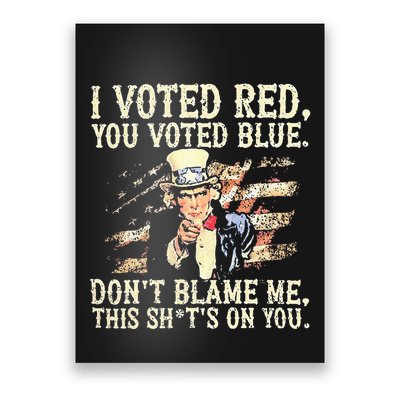 I Voted Red You Voted Blue DonT Blame Me This ShitS On You Poster