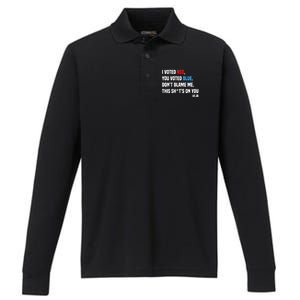 I Voted Red You Voted Blue Don't Blame Me Performance Long Sleeve Polo