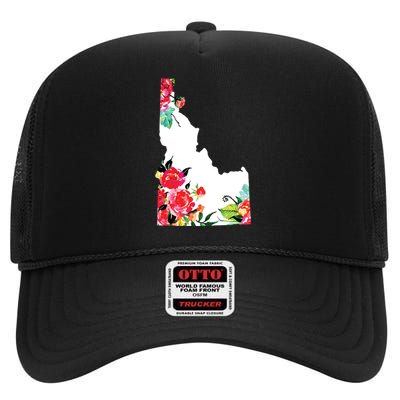 Idaho Vintage Rose State Map Pride Patriotic Floral Idaho High Crown Mesh Back Trucker Hat