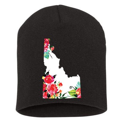 Idaho Vintage Rose State Map Pride Patriotic Floral Idaho Short Acrylic Beanie