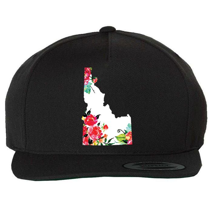 Idaho Vintage Rose State Map Pride Patriotic Floral Idaho Wool Snapback Cap