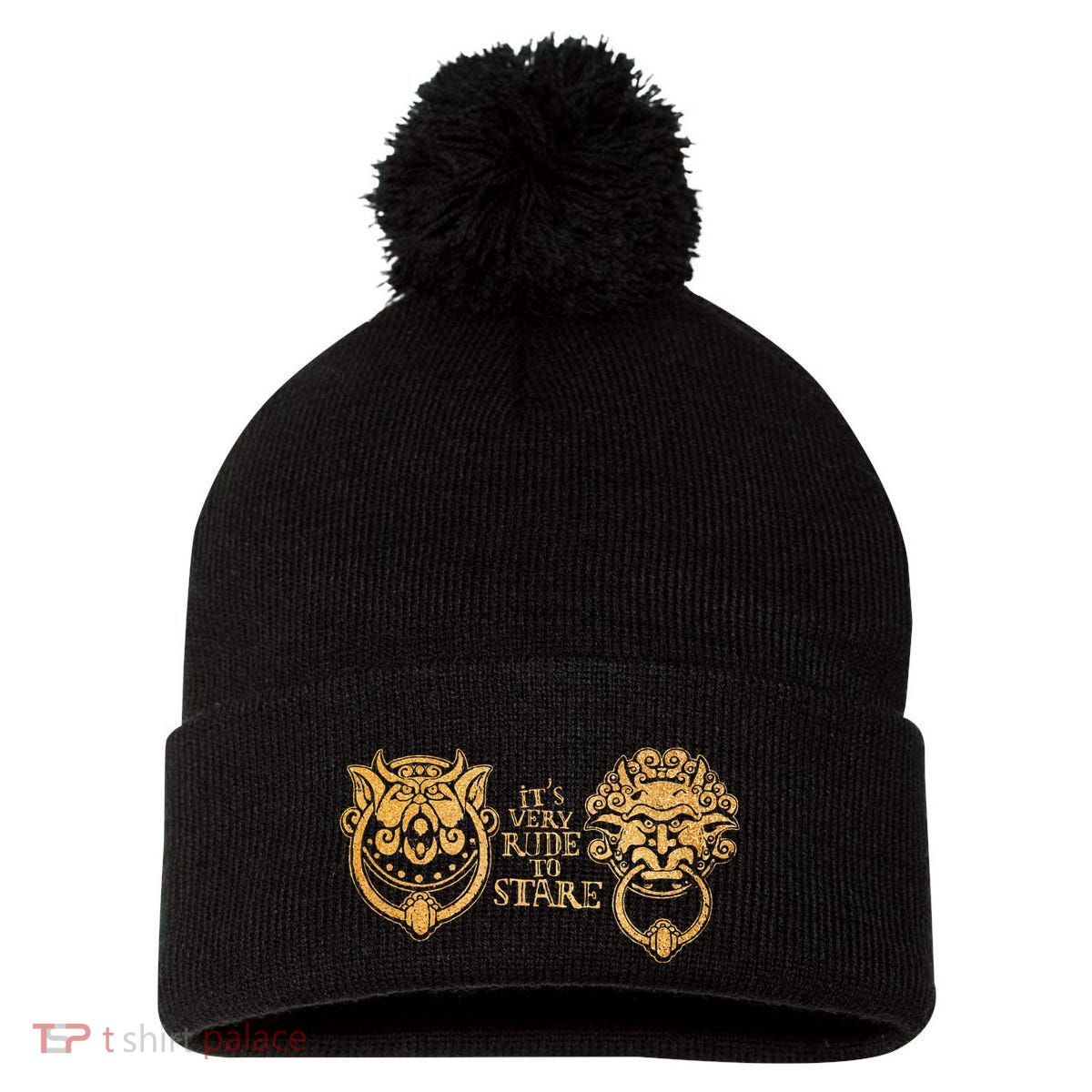 ItS Very Rude To Stare Labyrinth Knockers Gift Pom Pom 12in Knit Beanie