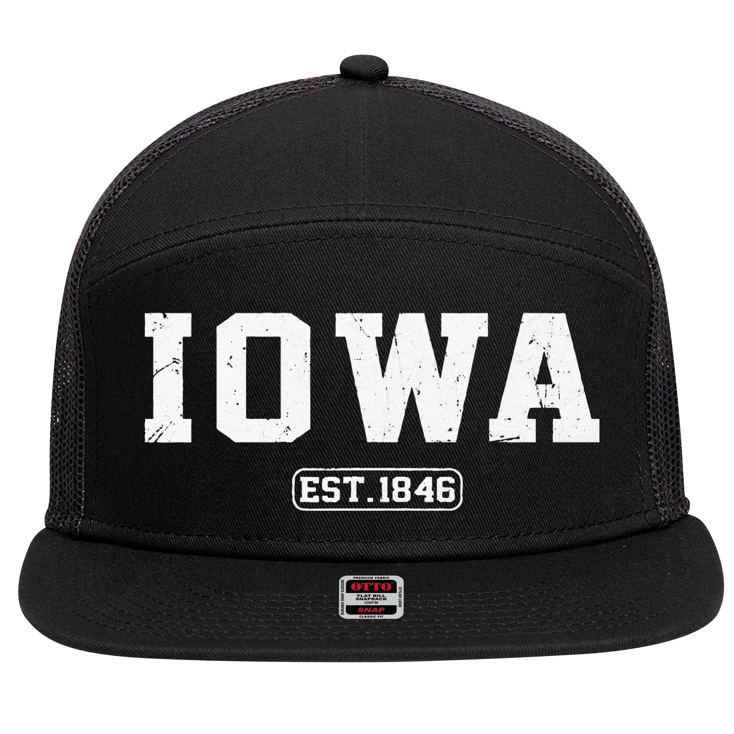 Iowa Vintage State Athletic Style 7 Panel Mesh Trucker Snapback Hat