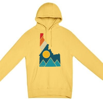 Idaho Vintage State Map Mountains Hiker Camping Pride Gift Premium Pullover Hoodie