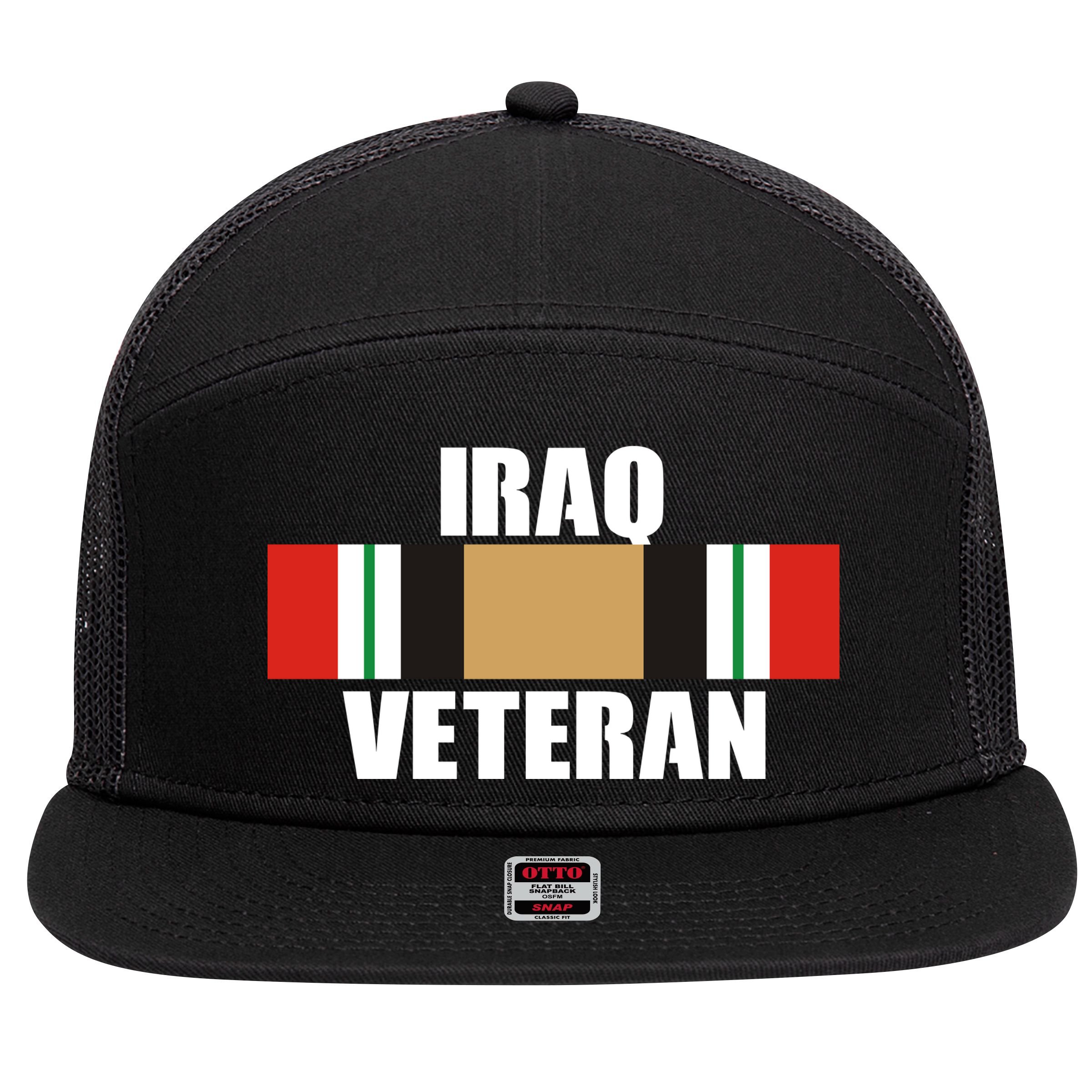 Iraq Veteran Stripe Badge 7 Panel Mesh Trucker Snapback Hat