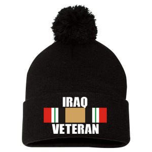 Iraq Veteran Stripe Badge Pom Pom 12in Knit Beanie