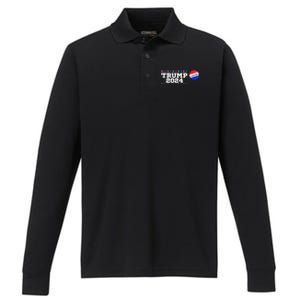 I Voted Trump Vance 2024 Retro America Us Election Performance Long Sleeve Polo