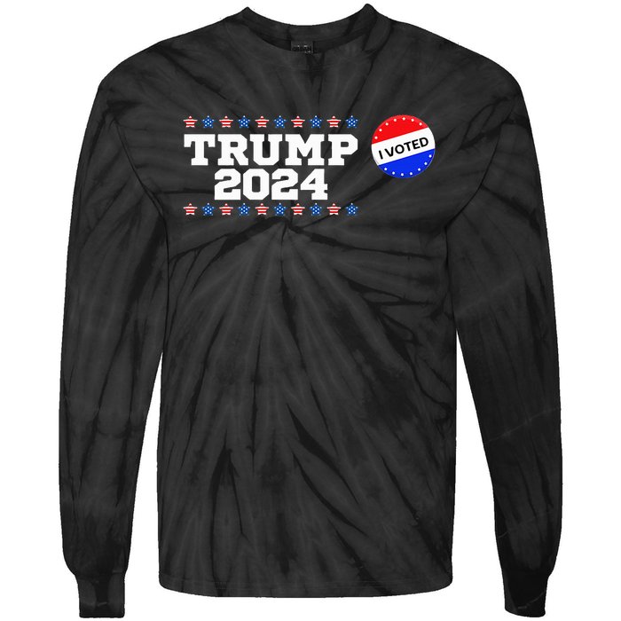 I Voted Trump Vance 2024 Retro America Us Election Tie-Dye Long Sleeve Shirt