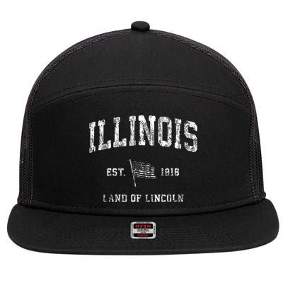 Illinois Vintage Us Flag Sports Design Patriotic 7 Panel Mesh Trucker Snapback Hat