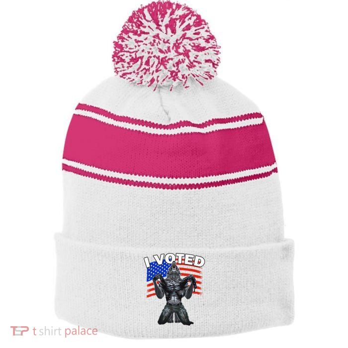 I Voted Werewolf Stripe Pom Pom Beanie