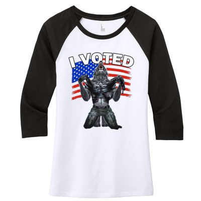 I Voted Werewolf Women's Tri-Blend 3/4-Sleeve Raglan Shirt