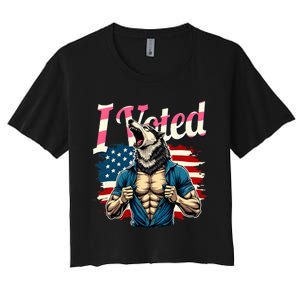 I Voted Werewolf Funny Sigma Meme Voting American Flag Women's Crop Top Tee