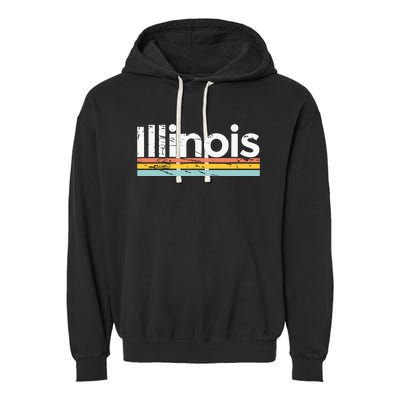 Illinois Vintage Worn Design Retro Stripes Classic Garment-Dyed Fleece Hoodie