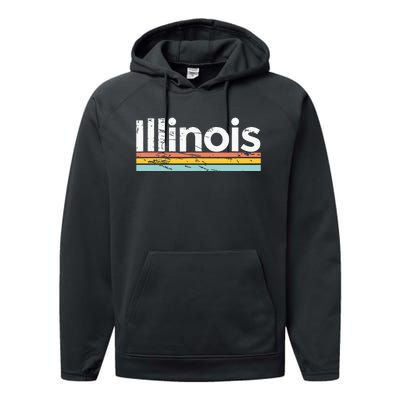 Illinois Vintage Worn Design Retro Stripes Classic Performance Fleece Hoodie