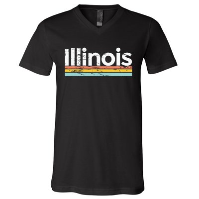 Illinois Vintage Worn Design Retro Stripes Classic V-Neck T-Shirt