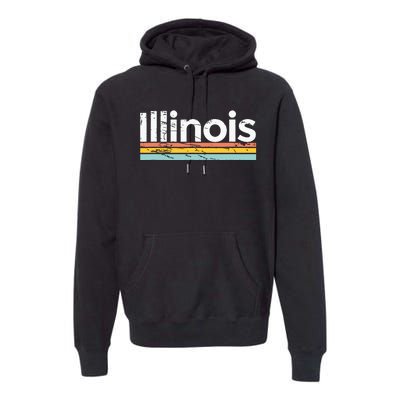 Illinois Vintage Worn Design Retro Stripes Classic Premium Hoodie