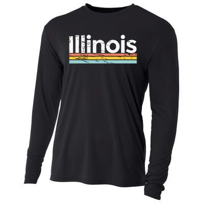 Illinois Vintage Worn Design Retro Stripes Classic Cooling Performance Long Sleeve Crew