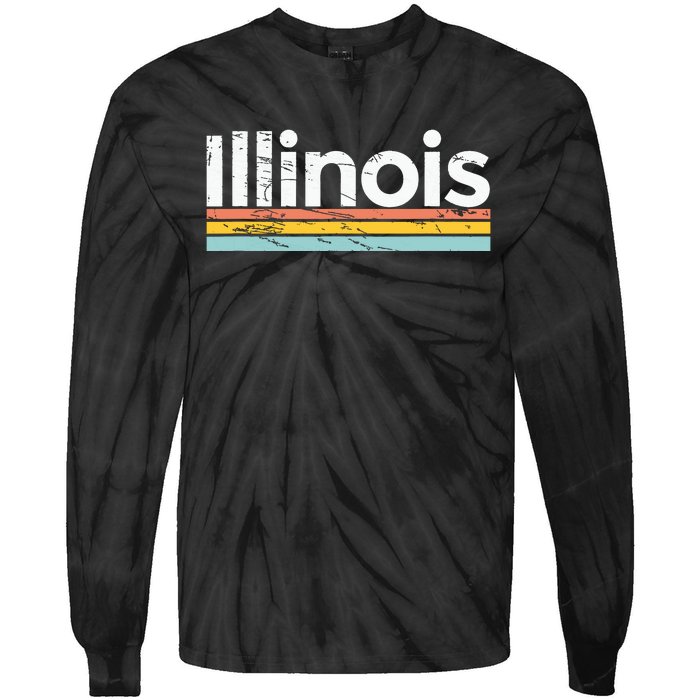 Illinois Vintage Worn Design Retro Stripes Classic Tie-Dye Long Sleeve Shirt