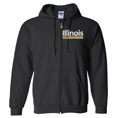 Illinois Vintage Worn Design Retro Stripes Classic Full Zip Hoodie