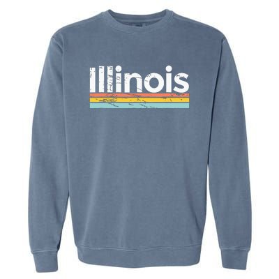 Illinois Vintage Worn Design Retro Stripes Classic Garment-Dyed Sweatshirt