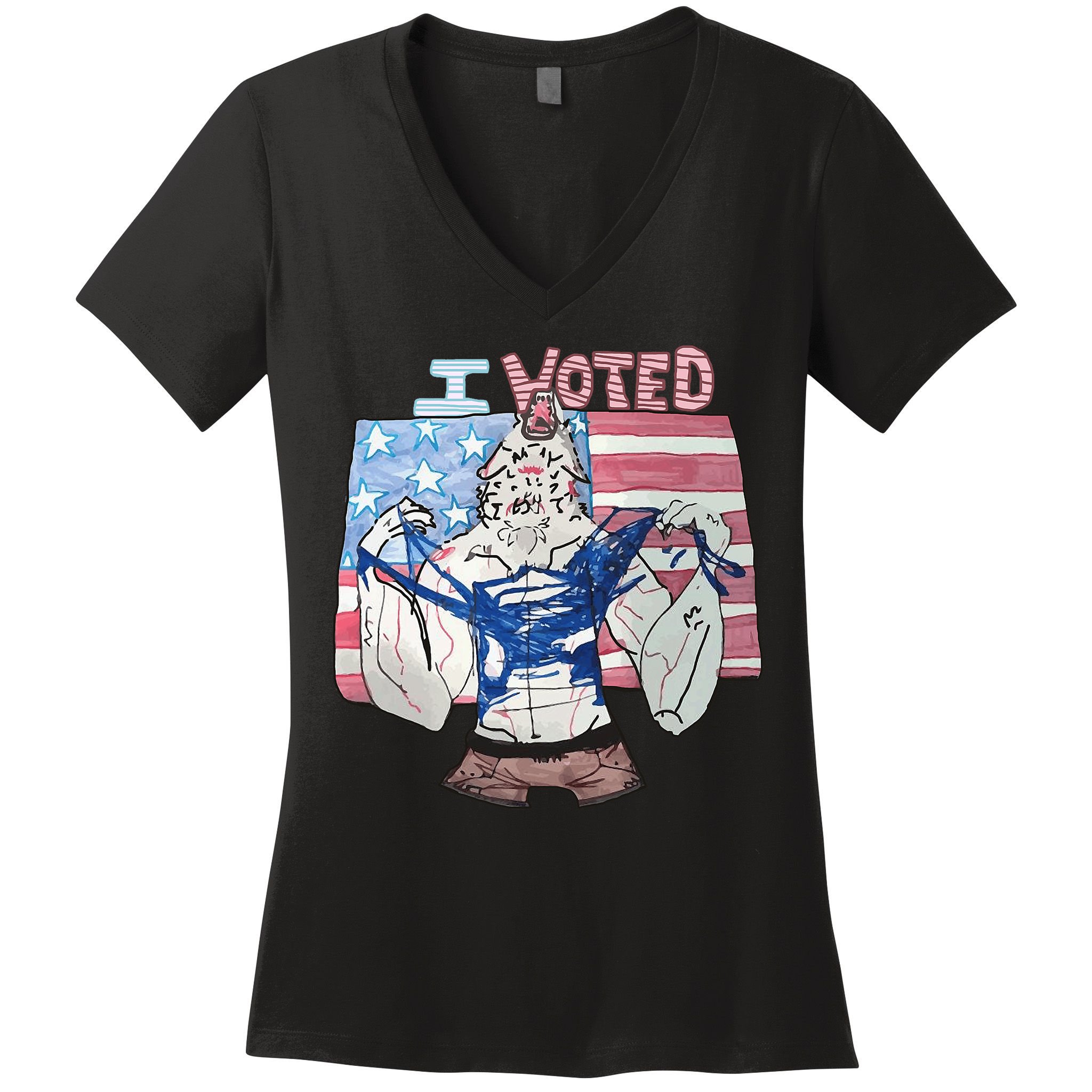 I Voted Werewolf Funny Women's V-Neck T-Shirt