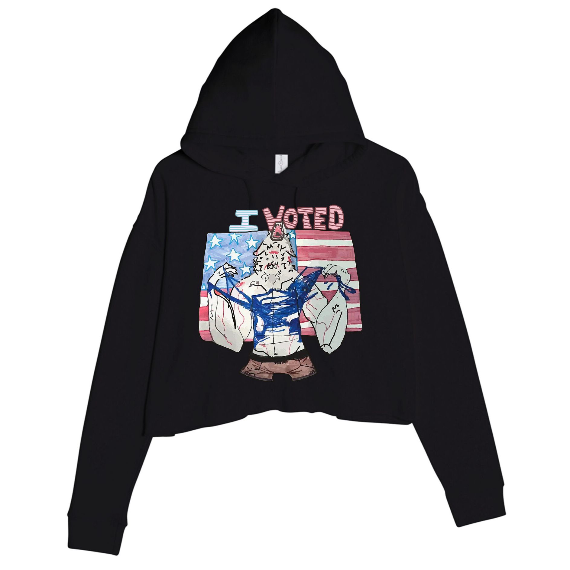 I Voted Werewolf Funny Crop Fleece Hoodie