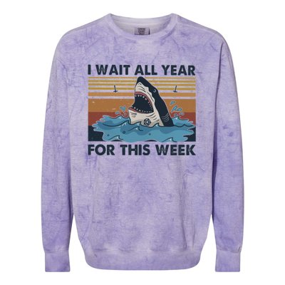 I Wait All Year For This Week Funny Shark Vintage Beach Gift Colorblast Crewneck Sweatshirt