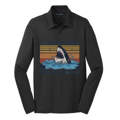 I Wait All Year For This Week Funny Shark Vintage Beach Gift Silk Touch Performance Long Sleeve Polo