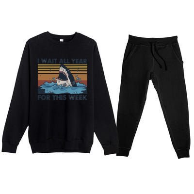 I Wait All Year For This Week Funny Shark Vintage Beach Gift Premium Crewneck Sweatsuit Set