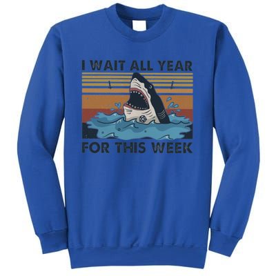 I Wait All Year For This Week Funny Shark Vintage Beach Gift Sweatshirt