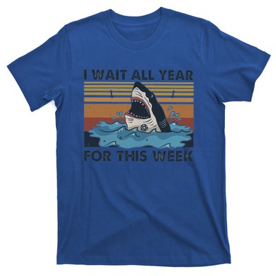 I Wait All Year For This Week Funny Shark Vintage Beach Gift T-Shirt