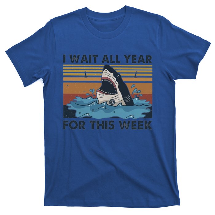 I Wait All Year For This Week Funny Shark Vintage Beach Gift T-Shirt