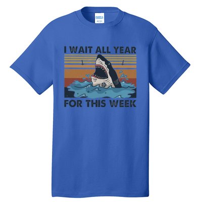 I Wait All Year For This Week Funny Shark Vintage Beach Gift Tall T-Shirt