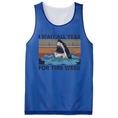 I Wait All Year For This Week Funny Shark Vintage Beach Gift Mesh Reversible Basketball Jersey Tank