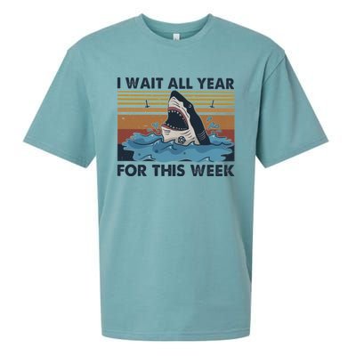 I Wait All Year For This Week Funny Shark Vintage Beach Gift Sueded Cloud Jersey T-Shirt