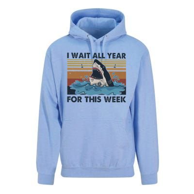 I Wait All Year For This Week Funny Shark Vintage Beach Gift Unisex Surf Hoodie