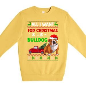 I Want A Bulldog For Christmas Ugly Sweater Dog Xmas Outfit Gift Premium Crewneck Sweatshirt