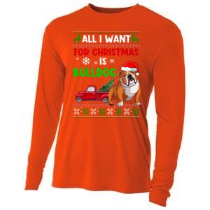 I Want A Bulldog For Christmas Ugly Sweater Dog Xmas Outfit Gift Cooling Performance Long Sleeve Crew