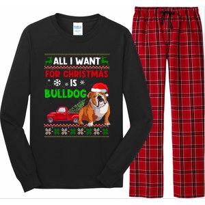 I Want A Bulldog For Christmas Ugly Sweater Dog Xmas Outfit Gift Long Sleeve Pajama Set