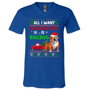 I Want A Bulldog For Christmas Ugly Sweater Dog Xmas Outfit Gift V-Neck T-Shirt