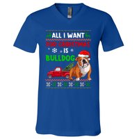 I Want A Bulldog For Christmas Ugly Sweater Dog Xmas Outfit Gift V-Neck T-Shirt