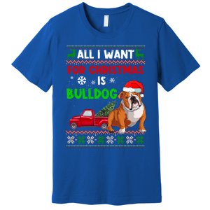 I Want A Bulldog For Christmas Ugly Sweater Dog Xmas Outfit Gift Premium T-Shirt