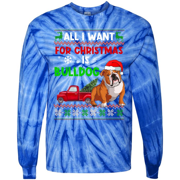 I Want A Bulldog For Christmas Ugly Sweater Dog Xmas Outfit Gift Tie-Dye Long Sleeve Shirt