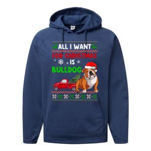 I Want A Bulldog For Christmas Ugly Sweater Dog Xmas Outfit Gift Performance Fleece Hoodie