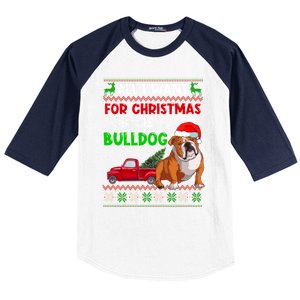 I Want A Bulldog For Christmas Ugly Sweater Dog Xmas Outfit Gift Baseball Sleeve Shirt