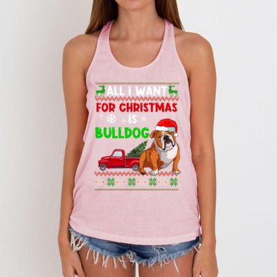 I Want A Bulldog For Christmas Ugly Sweater Dog Xmas Outfit Gift Women's Knotted Racerback Tank