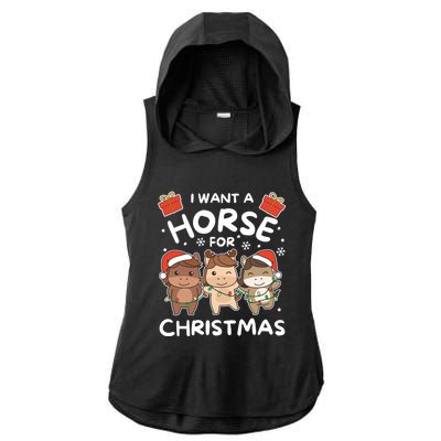 I Want A Horse For Christmas Sweet Horses Gift Ladies PosiCharge Tri-Blend Wicking Draft Hoodie Tank