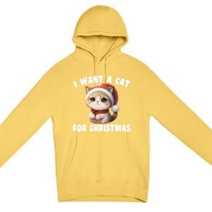 I Want A Cat For Christmas Cute Cats Gift Premium Pullover Hoodie