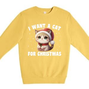 I Want A Cat For Christmas Cute Cats Gift Premium Crewneck Sweatshirt